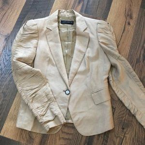 Zara Tan Sheen Blazer with Ruched Sleeves